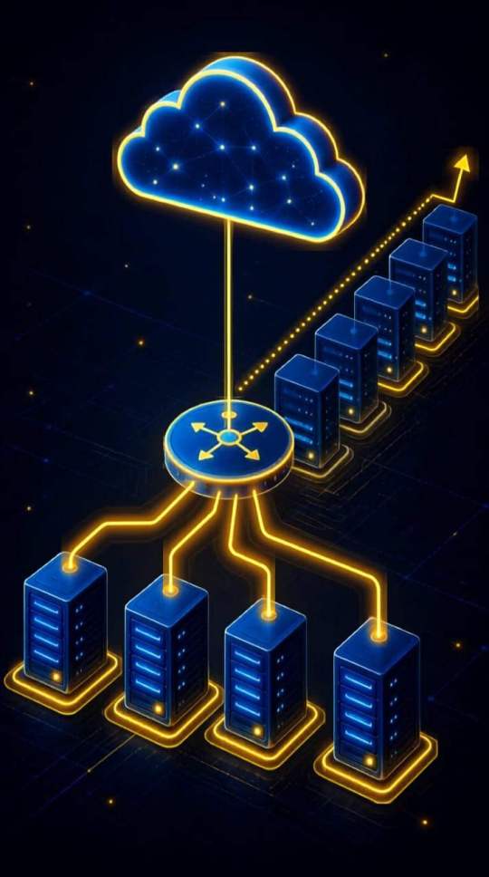 Web hosting load balancing and auto scaling illustration
